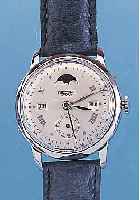RECORD HERRENARMBANDUHR, REF.-NR. 763595, SCHWEIZ UM 1946, METALL NACHVERCHR., EDELST.- BODEN U. GLASR. GEDR., BLATT REST., VOLLKALEN-DERANZ. ...