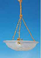 DECKENLAMPE, FRANKREICH, SIGNIERT DEGUE, 30ER JAHRE , PREßGLASSCHIRM, NEUE MONTUREN D. 35CM, INTAKT