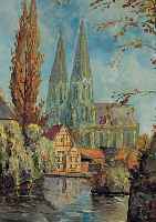 MONOGRAMMIST HR, SOEST, DATIERT 1946, ANSICHT VON SOEST, ÖL/HOLZ, RE. U. MONOGR. BEZ. SOEST UND DAT., CA. 54 X 36 CM, R.