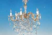 DECKENLüSTER, ITALIEN, MITTE 20. JH., REICHES GLASGEHäNGE, 6 BRENNSTELLEN, H. 70CM D. 60 CM, NEU ELEKTR.