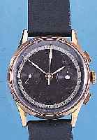 LANDERON ARMBANDCHRONOGRAPH, REF.-NR. 3121, SCHWEIZ UM 1948, ROSE-G. 750/000, BODEN U. GLASR. GEDR., METALLCUV. ZUR ARMIERUNG, ORIG.-BLATT FL., ...