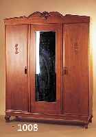KLEIDERSCHRANK, DEUTSCH, UM 1920, KIRSCHBAUM MASSIV UND FURNIERT, FACETTIERTES SPIEGELGLAS, AUFGELEGTE SCHNITZEREI, 212 X 162X 61 CM