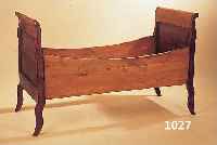 KINDERBETT, UM 1830, BIEDERMEIER, KIRSCH- BAUM UND WEICHHOLZ, ALTERSSCHäDEN, 90 X 140 X 66 CM
