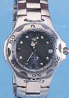 HEUER/TAG HERRENARMBANDUHR PROFESSIONAL, REF.-NR. BL1111, SCHWEIZ UM 1997, EDELST. MATT., BODEN U. KRONE GESCHR., BEI FERTIGST. WASSERD. BIS ...
