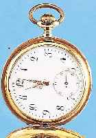 HERRENTASCHENUHR SAVONETTE, REF.-NR. 361196,SCHWEIZ UM 1912, RG 585/000, BER., EMAILBL., METALLCUVETTE, BRüCKENANKERW. MATT VERG., 15 ST., ...
