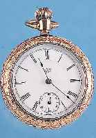 CHARLES BENEDICT HERRENTASCHENUHR SERIE K, USA UM 1900, METALL ROT VERG., EMAILBL., GEBL.STAHLZEIGER, VERG. PLATINENW. M. EINFACHER ...