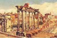 MEDINA, ALBERT, FRZ. MALER DES 20. JH., ANSICHT DES FORUM ROMANUM IN ROM, ÖL/LWD, RESTAURIERTE STELLE, LI. U. SIGN., CA. 44 X 100 CM, R.