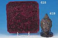 KOPF EINES BUDDHA, THAILAND, 20. JH., NACH DEM VORBILD DES 12.-13. JH., BRONZE, FEINER GUß, MARMORSOCKEL, GESAMTH. CA. 24 CM, KOPF CA. 21 ...
