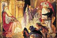 UNBEKANNTER MALER, UM 1900, OTTO III. BE- SUCHT DIE GRUFT KARLS DES GROßEN IN AACHEN IM JAHRE 1000, ÖL/LWD, RE. U. UNLESERLICH GE- MACHTE ...