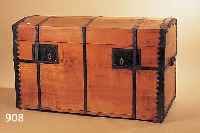 TRUHE, UM 1850, AHORN MASSIV, HANDGESCHMIE- DETE EISENBäNDER UND -NäGEL, KORPUS IN HOLZ- NAGELBAUWEISE, CA. 74 X 120 X 63 CM