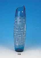 VASE, VENINI, UM 1955, ENTW. PAOLO VENINI, BLAUES GLAS, MIT WEIßEN SPIRALEINSCHMELZUNGEN,AM BODEN SIGNIERT, VENINI MURANO ITALIA, ...