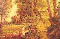 Jann, Wimm, 2 Pendants, datiert 1917, Öl/Holz,, 46 x 55 cm, Landschaftsdarstellung am Bach, 1 x mit zwei Mädchen beim Beeren- pflücken, ...