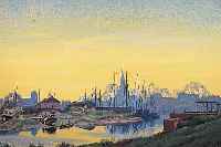 KöRBER, WILHELM, *1902 BERLIN - 1991, STUD. AN DER HDK BERLIN U.A. BEI DEN PROF. TANK, RICHTER U. LENK, HIER: HAFEN AM ABEND ...