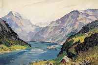 LEHMANN-FAHRWASSER, *1887 NEUFAHRWASSER, STUDIERTE AN DER BERLINER KUNSTSCHULE UND WIRKTE IN BERLIN, HIER: NORWEGISCHER FJORD MIT ...