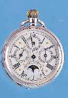 HERRENTASCHENUHR LEPINE, REF.-NR. 34172, SCHWEIZ UM 1895, 935ER SILBER, VOLLKALENDER- ANZ. INCL. MONDPHASE, EMAILBL. 2-TEIL. M. ...