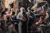 PARYTZ, EILERT, *1889 - 1953, NORWEGISCHER KüNSTLER, HIER: AUF DEM BLUMENMARKT, ÖL/LWD., SIGN., DAT. 1933, VERSO NORWEGISCH BETITELT, 40 X 50 ...