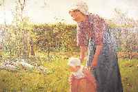 RIKERT, LEON, FRAU MIT KIND UND GäNSEN, ÖL/LWD., SIGN., 75 X 93, R., FEINE IMPRESS. MALEREI MIT GROßER VARIANZ IN DEN FARBTöNEN