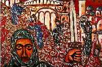 LIPSKY, ANTIKE DARSTELLUNG, ÖL/LWD., SIGN. U. DAT. 1986, 60 X 80 CM, MEHRERE FARBABBLäT- TERUNGEN
