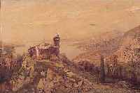 UNBEK. KüNSTLER ANFANG 20. JH., MEDITERRANE LANDSCHAFT MIT KLOSTERANLAGE UND AN BERGHANG LIEGENDER ORTSCHAFT, FARBLICH SEHR FEIN ABGE- STUFT, ...