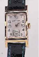 BULOVA HERRENARMBANDUHR, REF.-NR. 9021885, USA UM 1950, GG 585/000, AUFWEND. RECT.-FORM, BODEN GEDR., VERS. BLATT, 1/4 STD.-ZEICHEN BEI3, 9 U. 12 ...