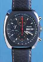 NIVADA ARMBANDCHRONOGRAPH CHRONOMATIK/GLX, REF.-NR. 87056, SCHWEIZ UM 1979, EDELST., Lü- NETTE SCHW. MATTIERT, LEDERB., SCHUTZHüLLE, BED.-ANL., ...