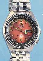 ORIENT HERRENARMBANDUHR AUTOMATIK, REF.-NR. 469EE6-70CA, JAPAN UM 1972, EDELST. POL., BODEN GESCHR., EDELST.-BAND, MINERALFLACHGL., WELTZEIT ZU ...