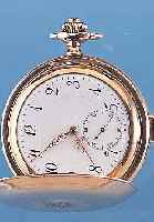 HERRENTASCHENUHR SAVONETTE, SCHWEIZ UM 1920,METALL ROTVERG., SCHWERE AUSF., 1/4-STD.- REPETITION, EMAILBL., ZEIGERSTELLSCHIEBER IN- NEN 4, WERK ...
