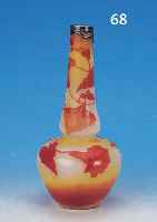 VASE, DAUM NANCY, UM 1915, FARBLOSES GLAS, MILCHGLASüBERFANG, GELB UND ROT üBERFANGEN, GESCHNITTENER UND GESCHL. DEKOR, ...