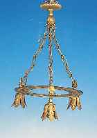 DECKENLAMPE, FRANKREICH, UM 1900/10, MESSINGGUß, D. CA. 36 CM, DREI BRENNSTELLEN, ELEKTR. NICHT GEPRüFT