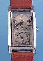 PRONTO HERRENARMBANDUHR, SOGN. DOCTOR'S WATCH, NICKEL-RECTANG-GEH., SCHARNIERBD., ALTERS- BED. BER., SCHWEIZ MITTE 30ER JAHRE, 2-FARB. MATT ...