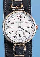 HENRY MOSER & CIE. HERRENARMBANDUHR, REF.- NR. 183746, SCHWEIZ/RUßLAND UM 1916, NICKEL, SCHARNIERB., GLASR. U. CUVETTE AUFGEDR., EMAILBL. ...