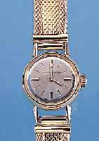 JAEGER LE COULTRE DAMENGOLDBANDUHR, REF.-NR.1683, SCHWEIZ UM 1966, GG 750/000-GEH. INCL. NEUTR. GG 750/000-FLECHTBAND, SICHERHEITSKETT-CHEN, BODEN ...