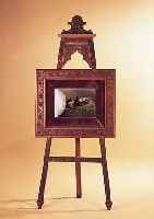 STAFFELEI MIT BILDERRAHMEN, DT., UM 1900, BUCHE NUßBAUMFARBEN, REICH GESCHNITZT, LEICHTEALTERSSCHäDEN, KUNSTDRUCK HINTER GLAS, SEHR ...