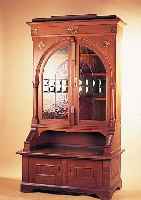 BüCHERSCHRANK, DEUTSCH, UM 1910, JUGENDSTIL,EICHE MASSIV UND FURNIERT, EINE SCHEIBE GESPRUNGEN, ALTERSSCHäDEN, ELEGANTER ENTWURF, 240 X 190 ...