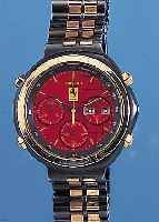 FERRARI ARMBANDCHRONOGRAPH, REF.-NR. 110834,UM 1995, EDELST., ASYM. FORM, SCHW. VERCHR., ASYM. BAND, LüNETTE WIE DRüCKER U. ZWISCHENGL.DES BANDES ...