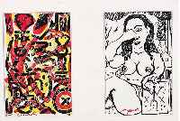 PENCK, A.R., *1939 DRESDEN, VIER MULTIPLES, CA. 13 X 9 CM, ALLE HANDSIGNIERT, UNTER GLAS,,RAHMEN