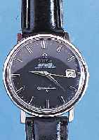 OMEGA HERRENARMBANDUHR CONSTELLATION, REF.- NR. ST168004, SCHWEIZ UM 1966, EDELST., BODEN GESCHR., KRONE ZUM SCHUTZ IN GEH. EINGEL., BLATT REST., ...