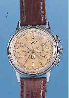 LEMANIA ARMBANDCHRONOGRAPH, REF.-NR. 150-2,PA, SCHWEIZ UM 1959, METALL VERCHR., BER., EDELST.-BODEN U. GLASR. GEDR., VERS. ORIG.-BLATT ...