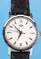 MOVADO HERRENARMBANDUHR, REF.-NR. 18341, SCHWEIZ UM 1959, EDELST., BODEN GESCHR., AUF BODEN WIDMUNGSGRAV. VON 1960, 17 ST., HANDAUF-ZUGKAL. 127, ...