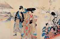 JAPANISCHER FARBHOLZSCHNITT NACH KUNIYOSHI, UM 1870-80, TRIPTYCHON, GEBRäUNT, CA. 37 X 72 CM, U.GL., R.