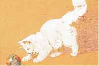 GABRIEL, RAINER, SPIELENDE KATZE, BUNSTIFTZEICHNUNG AUF GEBRäUNTEM PAPIER, RE. U. SIGN., CA. 21 X 26 CM, ...