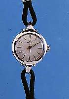 ETERNA MATIC DAMENARMBANDUHR, REF.-NR. 3779209, SCHWEIZ UM 1960, EDELST., BODEN GE- SCHR., KORDELBAND, ORIG.-ZUST., UNGETR. LAGER-W., VERS. ...