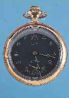 ELGIN HERRENTASCHENUHR LEPINE, USA UM 1908, METALL-SCHR.-GEH., ROT VERG., BER., BLATT REST. U. NACHTR. STD.-ZEICHEN M. FREIMAURER- SYMBOLIK ...