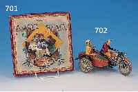 MOTORRAD MIT BEIWAGEN, PAYA/SPANIEN, REPRO- DUKTION VON 1990 EINES MODELLS VON 1934-36, BLECH BUNT LITHOGRAPHIERT, FEDERWERK, MIT ZERTIFIKAT, ...