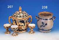 DECKELBOWLE MIT 12 KELCHEN, WESTERWALD, UM 1900/20, STEINGUT, H. 35/11 CM, REICH VER- ZIERT, BOWLE UND KELCHE, URSPRüNGLICH NICHT ...