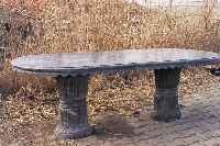 GROßER MAMORTISCH, VERM. 30ER JAHRE, GRAUER MARMOR HELL GEäDERT, 78 X 98 X 226 CM, ZWEI VERZIERTE SäULENFüßE, STIL. ...