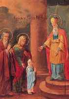 IKONE, WOHL BLGARIEN, UM 1900, MARIA IM TEMPEL, CA. 34 X 27.5 CM, MIT ALTERSSPUREN