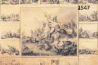 STAHLSTICH, DEUTSCH, UM 1800, DARSTELLUNG DES NAPOLEON MIT VERSCH. SCHLACHTENDARSTEL- LUNGEN, U.A. DIE ERSTüRMUNG VON MANNHEIM, GEBRäUNT ...