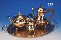 KAFFEE- UND TEESET, DEUTSCH, WMF; UM 1900-10, METALL VERSILBERT, BESTEHEND AUS KAFFEE- KANNE, TEEKANNE, SAHNEGIEßER UND TABLETT, LEICHT ...