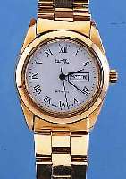 EBERHARD & CO. DAMENARMBANDUHR AUTOMATIK, SCHWEIZ UM 1975, METALL VERG., EDELST.-BODEN GESCHR., EMAILFARB. KONTRASTZIFFERBL., TAG U. DATUM, ...